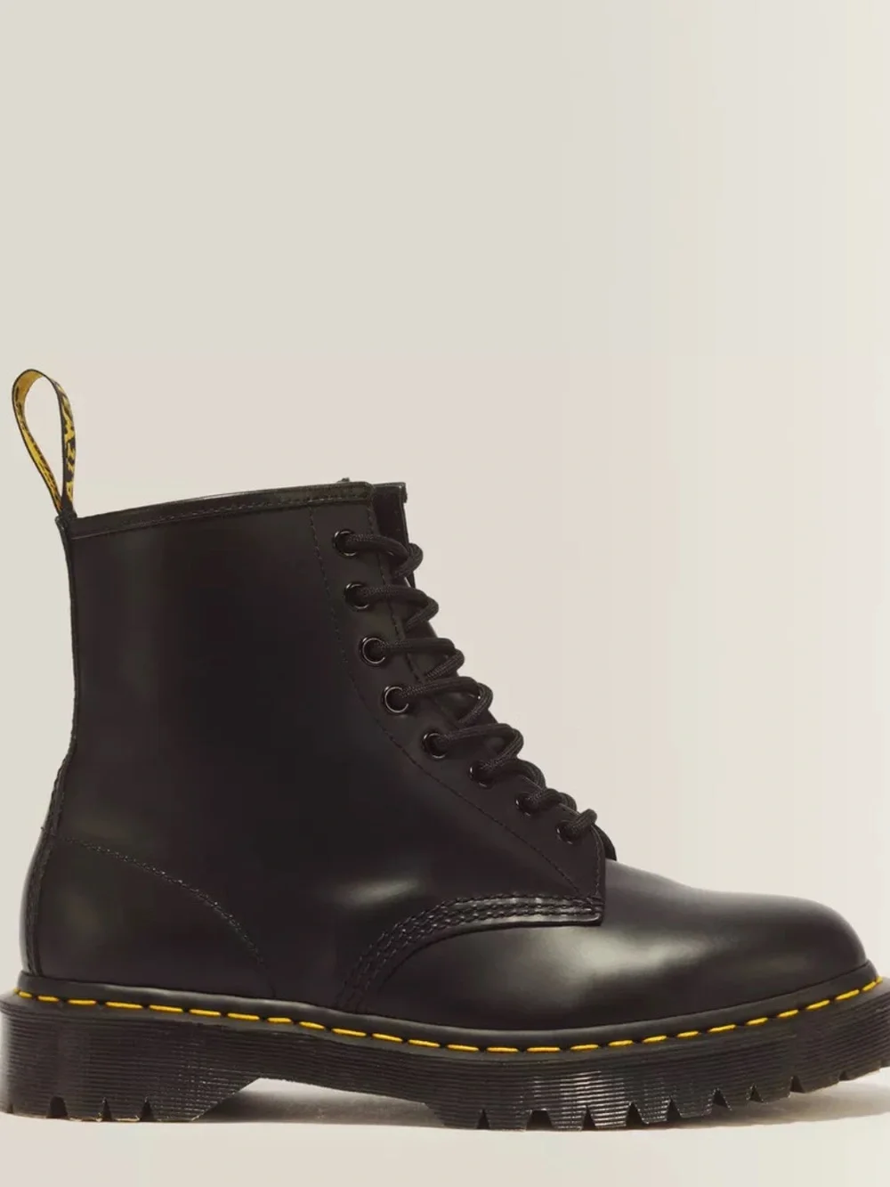 Dr. Martens 1460 BEX Black Leather 8-Eye Lace-Up Boots with Yellow Stitching 9M